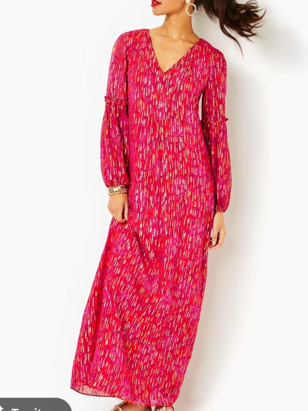 Lilly Pulitzer Cleme Pink Gold Ruffle Maxi Dress Women’s Sz 0
